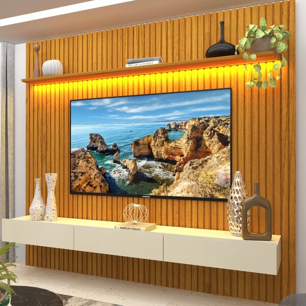 Painel Para Tv Até 90 Polegadas 229x250cm Ripado Com Led 3 Ga
