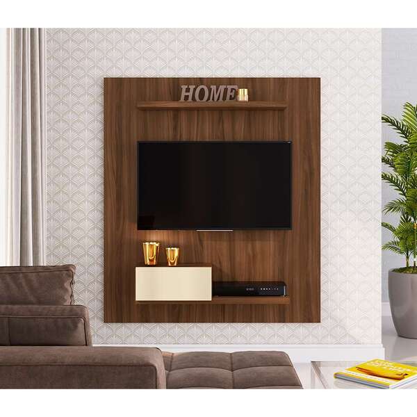 Painel Para Tv Até  55 Polegadas Carter Off White E Marrom