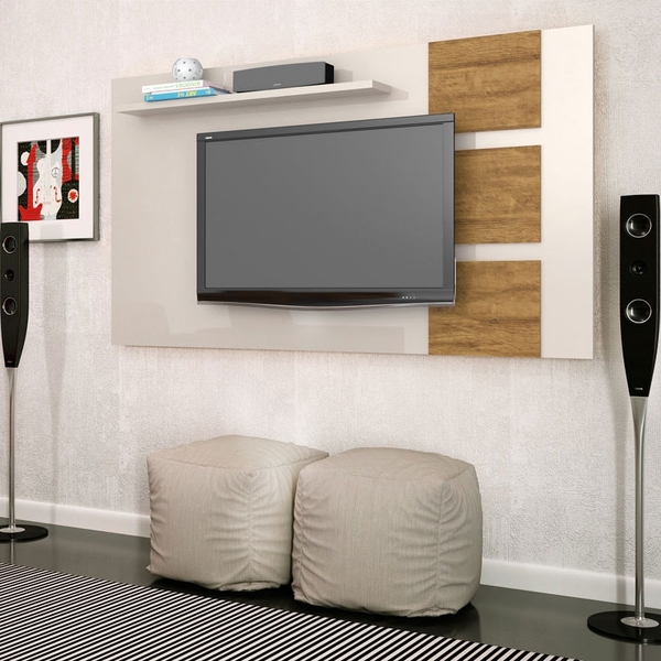 Painel Para Tv Atenas Off White E Amêndoa