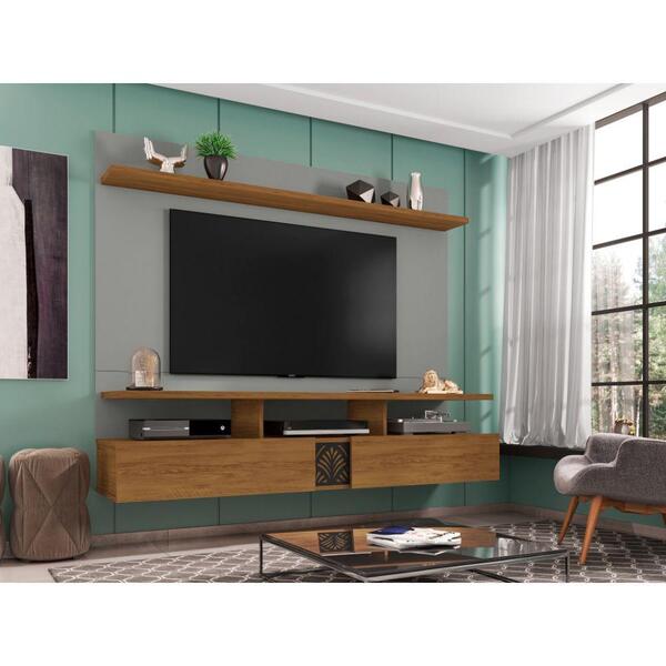 Painel Para Tv Bahamas Suspenso Com Rack - Concreto / Freijó