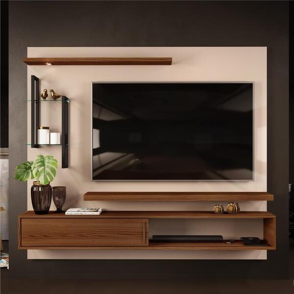 Painel Para Tv Celso Com Luminária De Led Creme Caiana