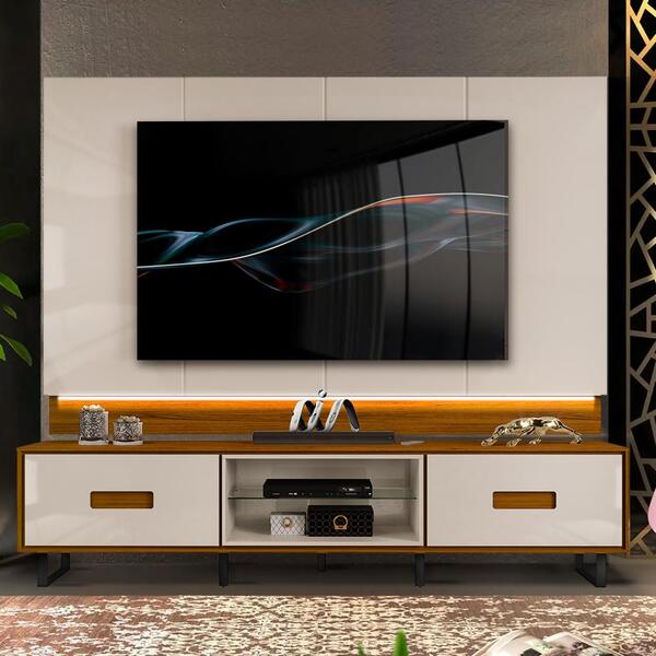 Painel Para Tv Com Bancada Até 75 Polegadas Com Led Off White