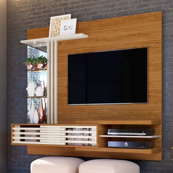 Painel Para Tv Com Espelho Peter Naturale Off White