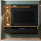 Painel Para Tv Com Led Archie Preto Fosco Cinamomo Pintura 3d