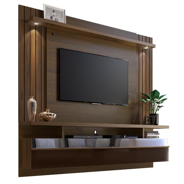 Painel Para Tv Com Led E Espelho São Luís Nogal Café