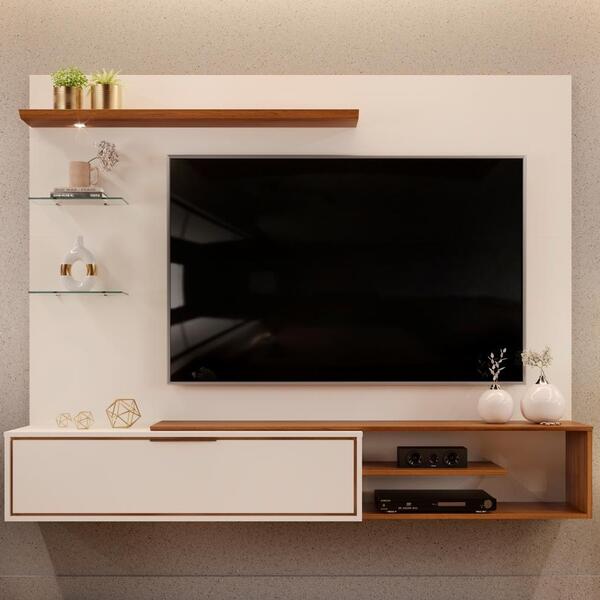 Painel Para Tv Com Led Poseidon Off White Freijó