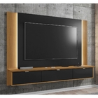 Painel Para Tv Com Portas E Led Catarina Preto Cinamomo
