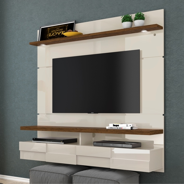 Painel Para Tv Com Portas E Led Verena 1.6 Off White Savana