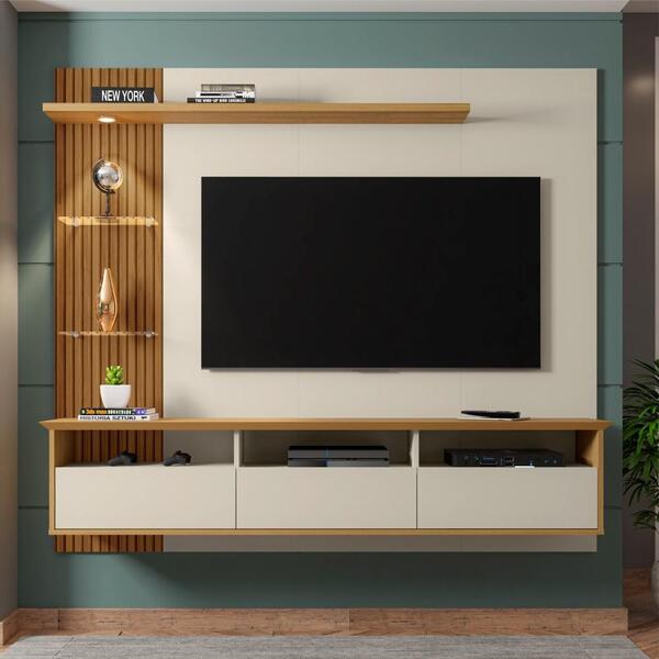 Painel Para Tv Com Portas Jasper Off White Cinamomo Efeito Ri