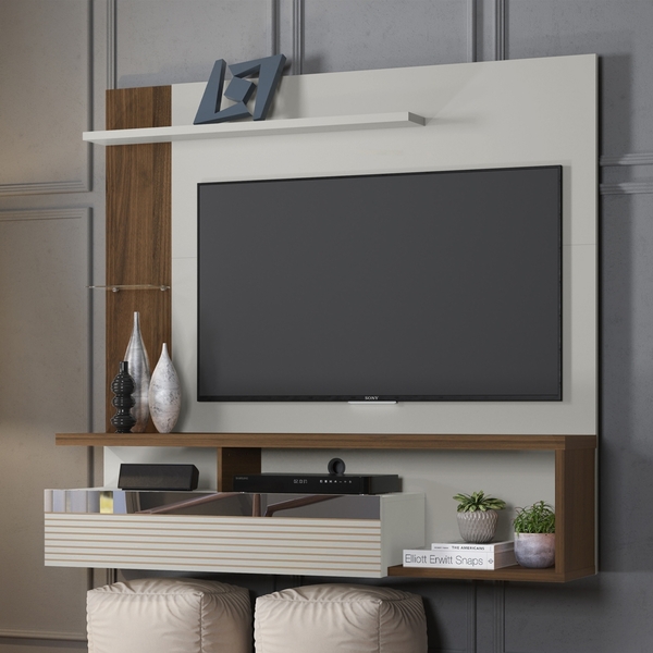 Painel Para Tv Com Prateleira Santane Off White Nogueira