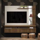 Painel Para Tv Com Prateleiras E Ripas Jay Freijó Off White