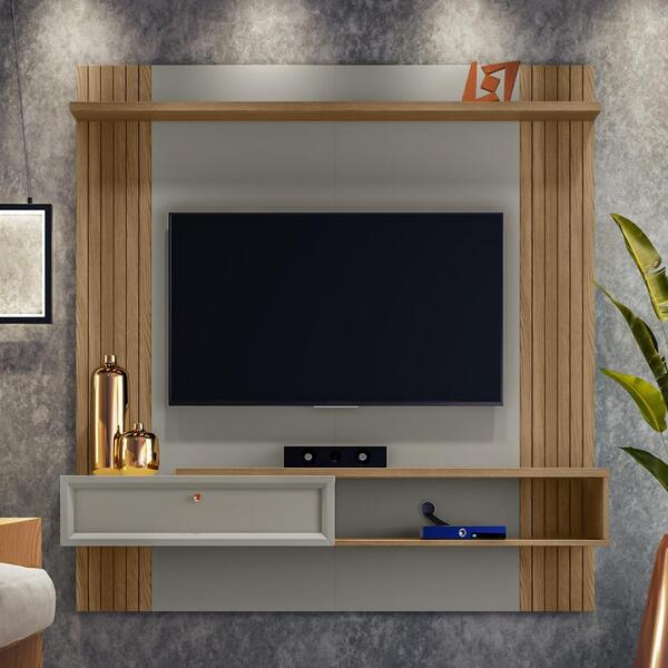 Painel Para Tv Com Prateleiras Gireffe Amêndoa Titânio