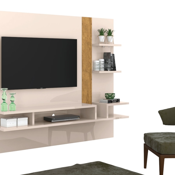 Painel Para Tv Cross Off White E Amêndoa