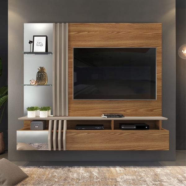 Painel Para Tv Duckson Com Ripas Carvalho Amarula