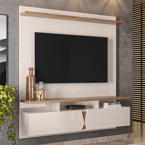 Painel Para Tv Faença Off White Canela