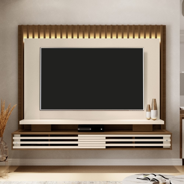 Painel Para Tv Frisado Com Led Jordan 2.0 Naturale Off White