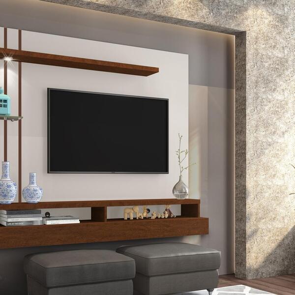 Painel Para Tv Jordano Off White E Canela