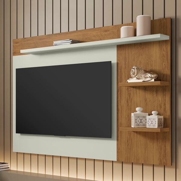 Painel Para Tv Lett Cinza Freijó Com Prateleira