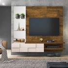 Painel Para Tv Orson 2 Portas Em Mosaico 3d Amadeirado Creme