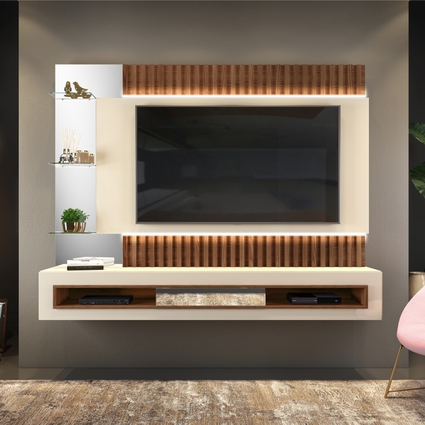 Painel Para Tv Penn Com Ripas Creme Caiena