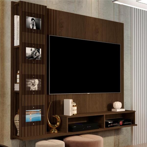 Painel Para Tv Pólux Com Ripas Cedro