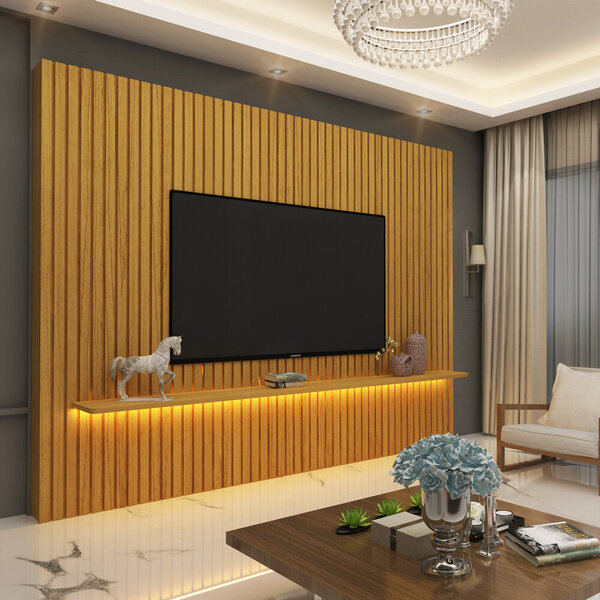 Painel Para Tv Ripado Com Led Nobre Clean 230 Naturale - Geli