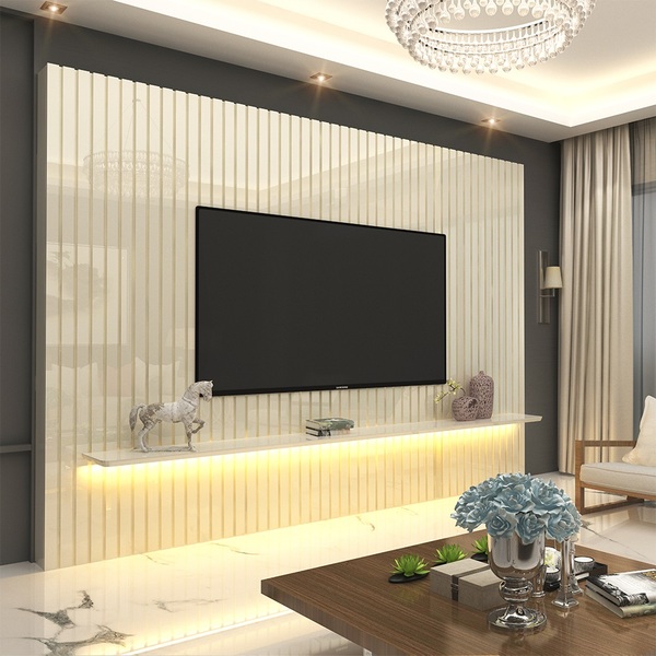 Painel Para Tv Ripado Com Led Nobre Clean 230 Off White - Gel