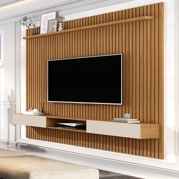 Painel Para Tv Ripado Nicho 2 Portas Prateleira Até 70 Polega
