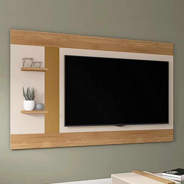Painel Para Tv Sparks Com Vidro Buriti E Off White