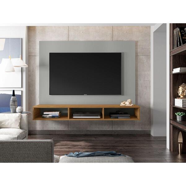 Painel Para Tv Suspenso Com Rack - Concreto / Freijó