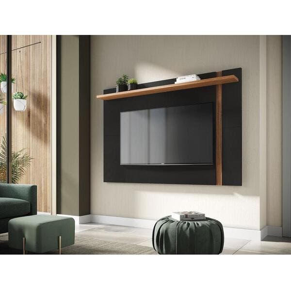 Painel Para Tv Suspenso Extensivo Ambiente Leme Preto Acetinado Noce ...
