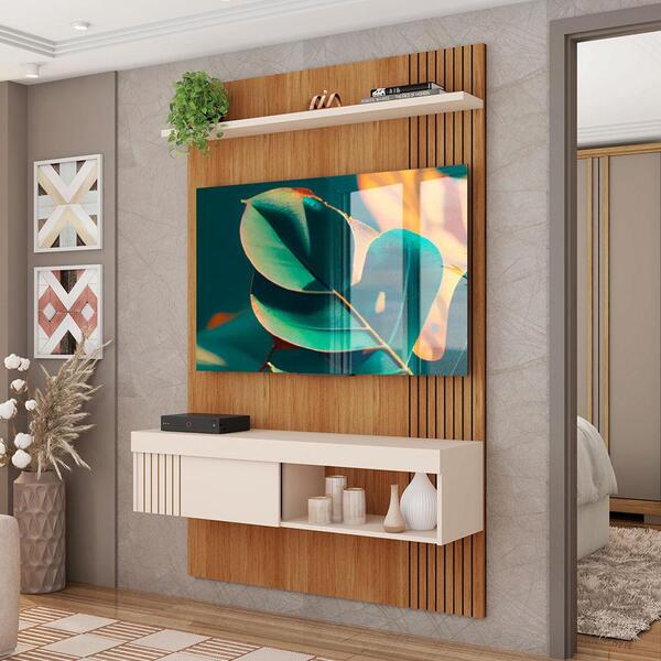 Painel Pequeno Para Tv Até 45 Polegadas 119cm Freijó Off White Jade ...