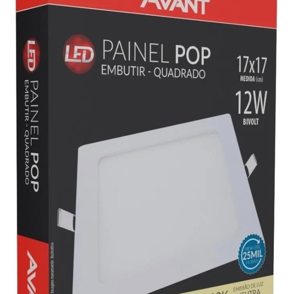 Painel Plafon Quadrado Embutir 12w Branco Neutro 4000k Avant