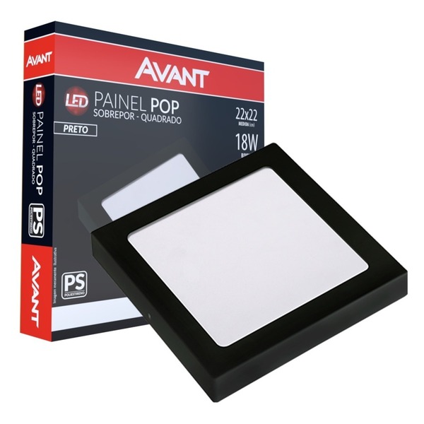 Painel Plafon Quadrado Sobrepor 18w Preto Branco Frio 6500k P