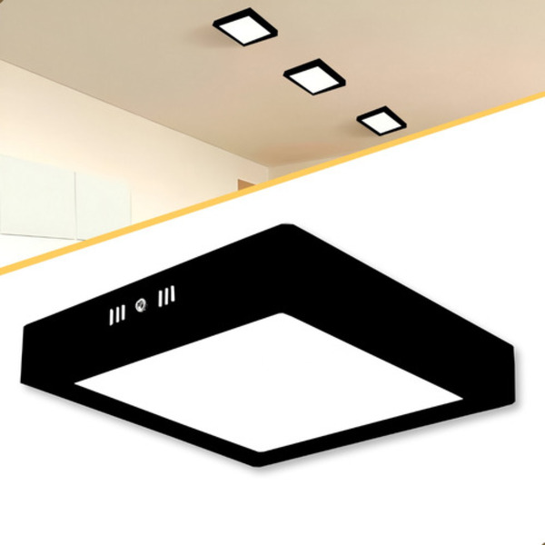 Painel Plafon Sobrepor De Led 25w Quadrado Bivolt Preto