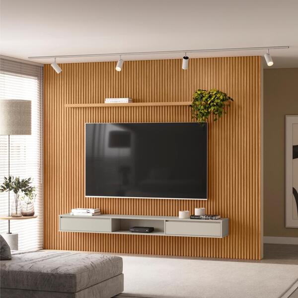 Painel Ripado 3.0 Para Tv Com Nicho E Prateleira Diana Nature