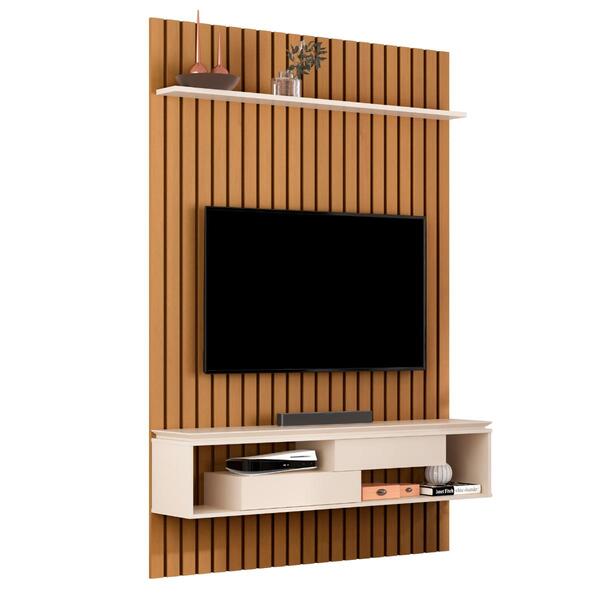 Painel Ripado Balcão Suspeso E 2 Gavetas New Nature Pérola