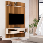 Painel Ripado Balcão Suspeso E 2 Gavetas New Nature Pérola