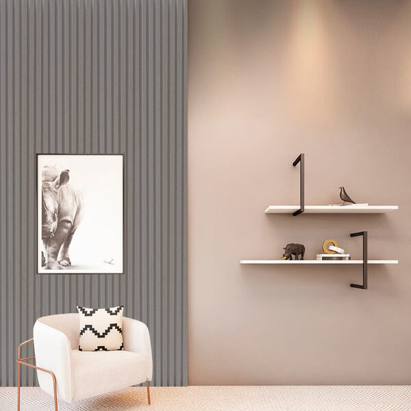 Painel Ripado Em Madeira Wpc, 3d Ripado, Modular Cor Marfim,