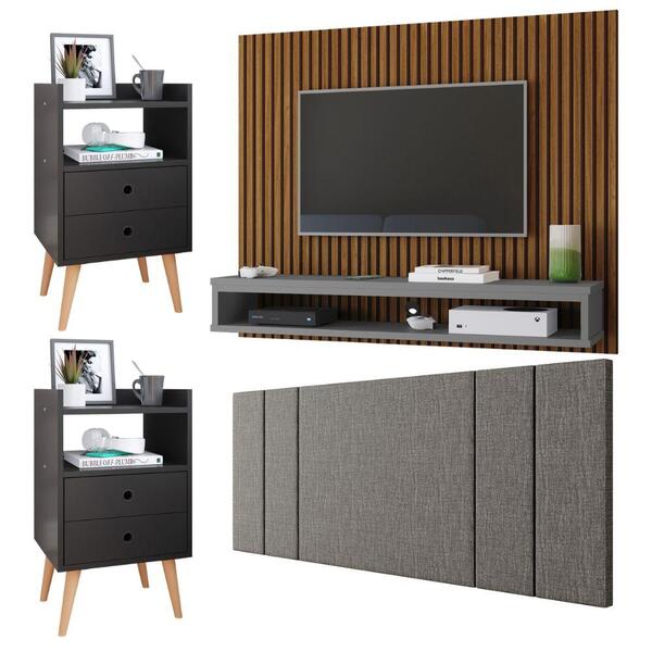 Painel Ripado Freijó Tv 50 Polegadas Cabeceira Cama Box Casal