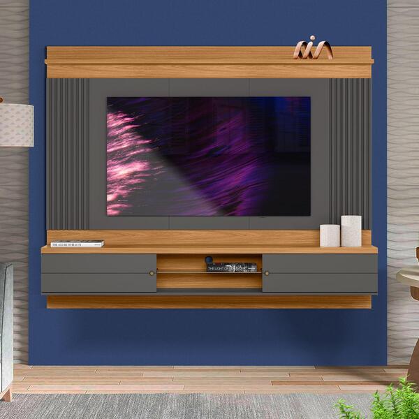 Painel Ripado Para Sala 75 Polegadas Nature Chumbo Shop Jm