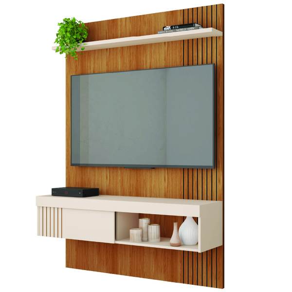 Painel Ripado Para Tv Até 45 Polegadas Com Prateleira E Nicho