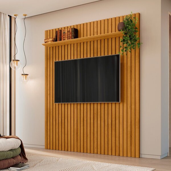 Painel Ripado Para Tv Até 65 Polegadas Mdf 160cmx220cm 1 Prateleira Em ...