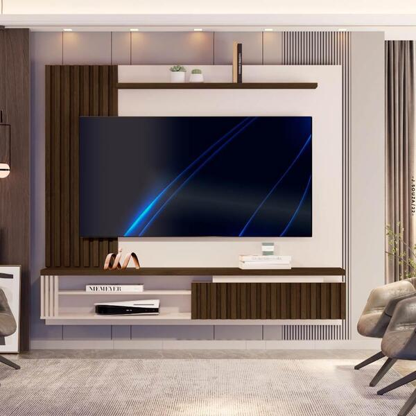 Painel Ripado Para Tv Até 65 Polegadas Off White Cedro Muller