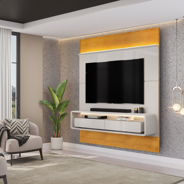 Painel Ripado Para Tv Até 70 Polegadas Com Led 2 Gavetas Em M