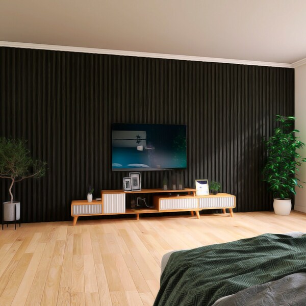 Painel Ripado Wpc Interno Wide Várias Cores 2 90m X 19cm - Preto