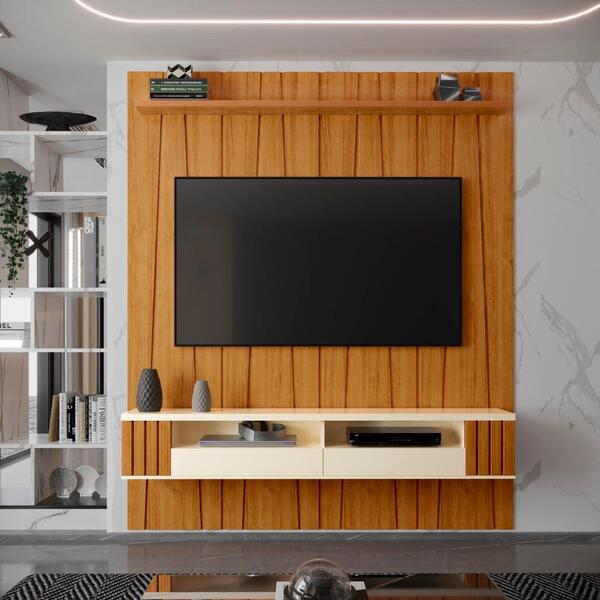 Painel Ripado Zigzag Para Tv Até 75 Polegadas Roma Com Nicho