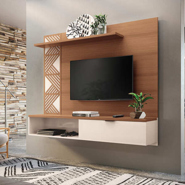 Painel Suspenso Bete Tv 50 160cm 1 Porta Nature Off White Bnn