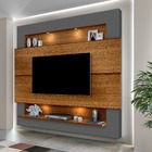 Painel Suspenso Com Prateleiras E Led Carvalho New / Cinza Tv