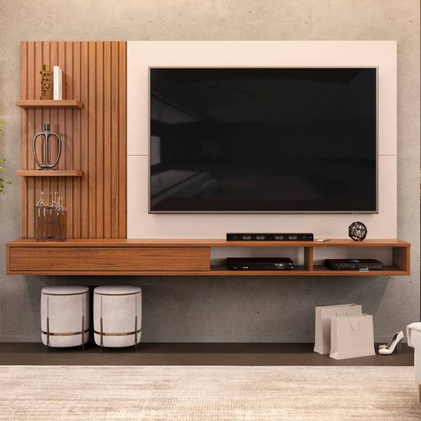 Painel Suspenso Noruega 190cm Tv 60 1 Porta Freijó Off White